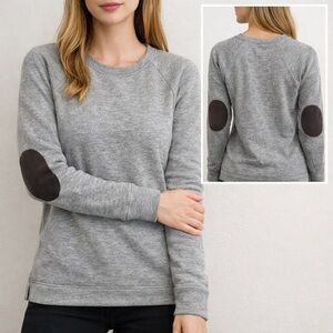 J.CREW Sweatshirt Womens Grey XS Elbow Patch Long Sleeve Sweater